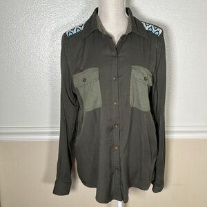 BKE Olive Button Down Beaded Western Shirt
